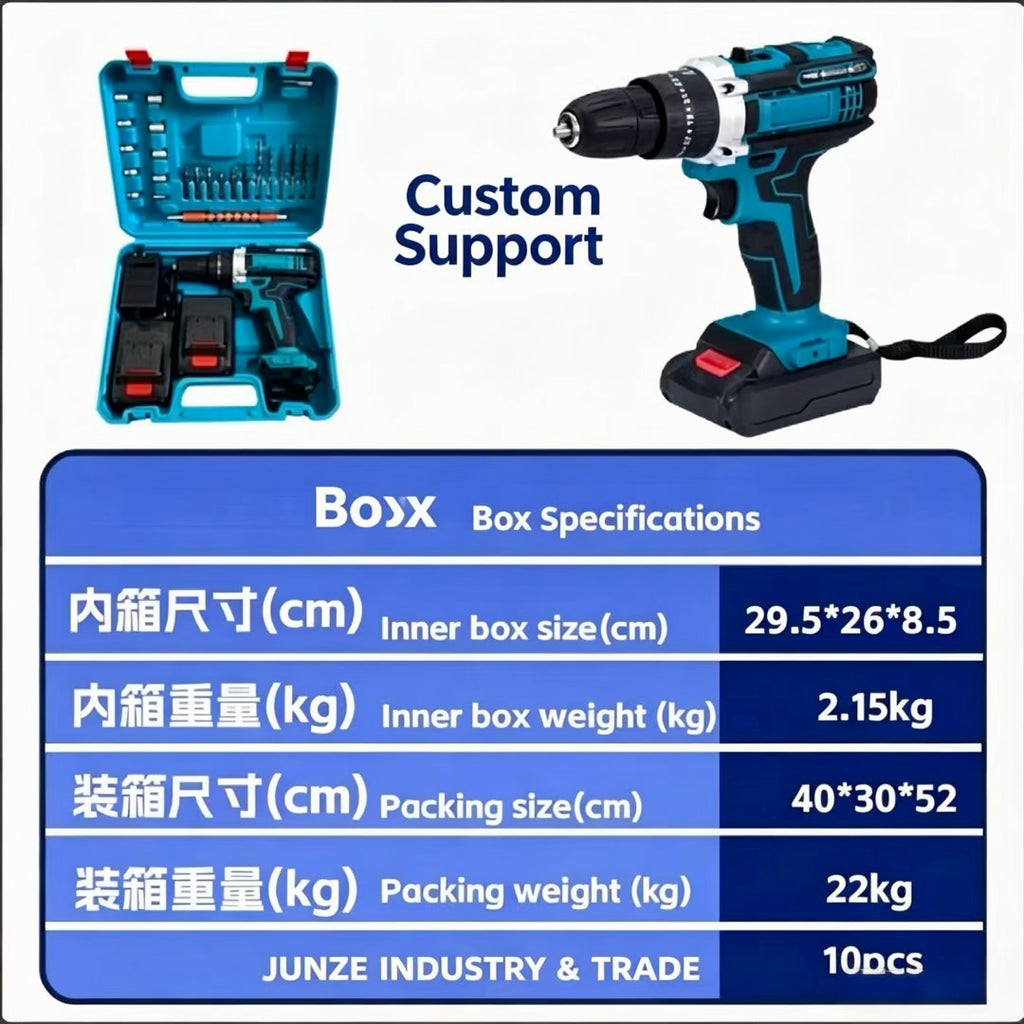 Cordless impact drill package and box specifications