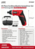 49-Piece Cordless Electric Screwdriver Set3.6V Rechargeable