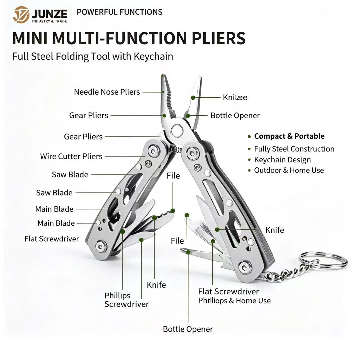 Multifunctional knife pliers, small tool pliers, full steel folding pliers, keychain, mini outdoor bottle opener, and crimping pliers
