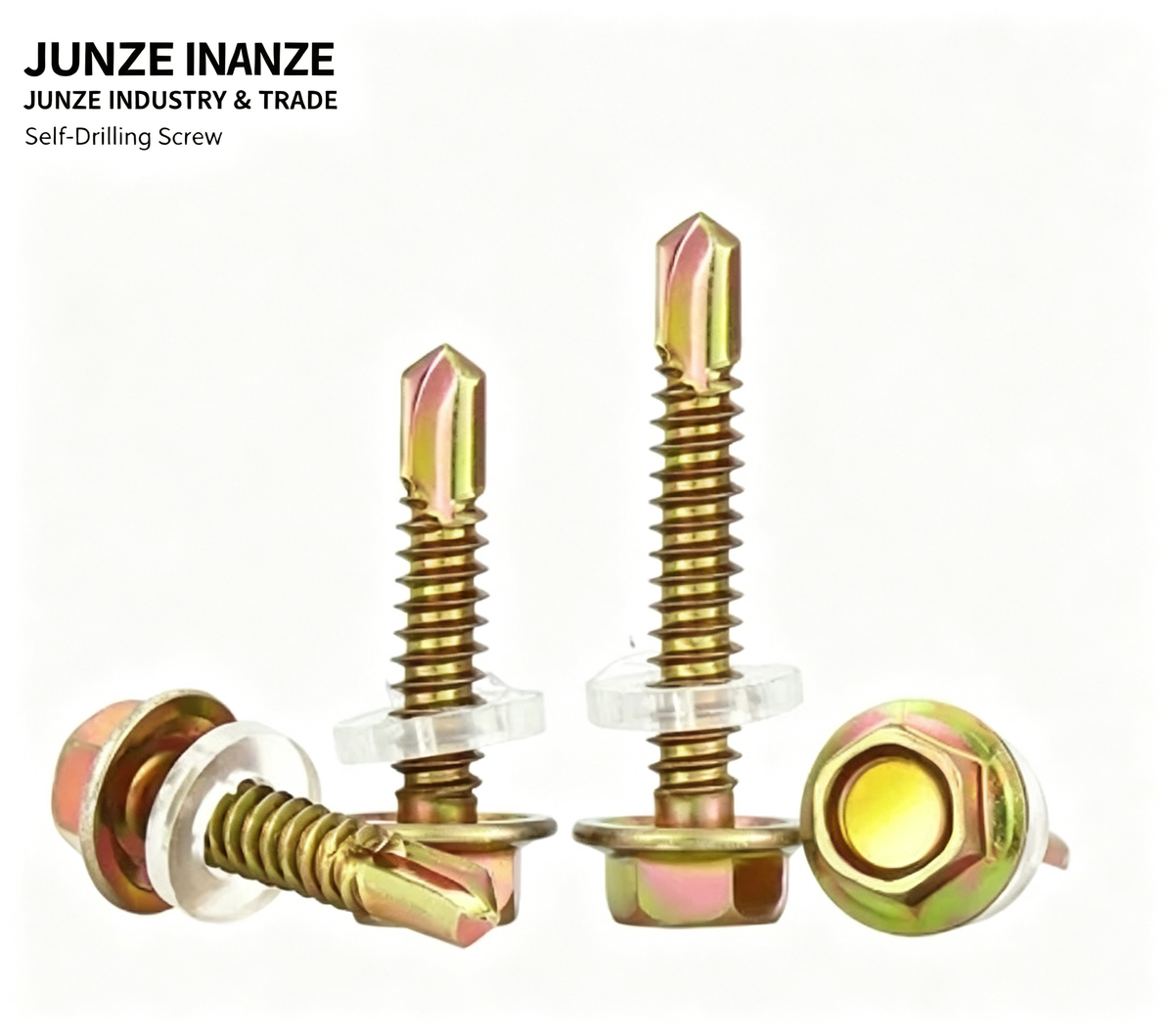 Hex flange self-drilling roofing screws with washer