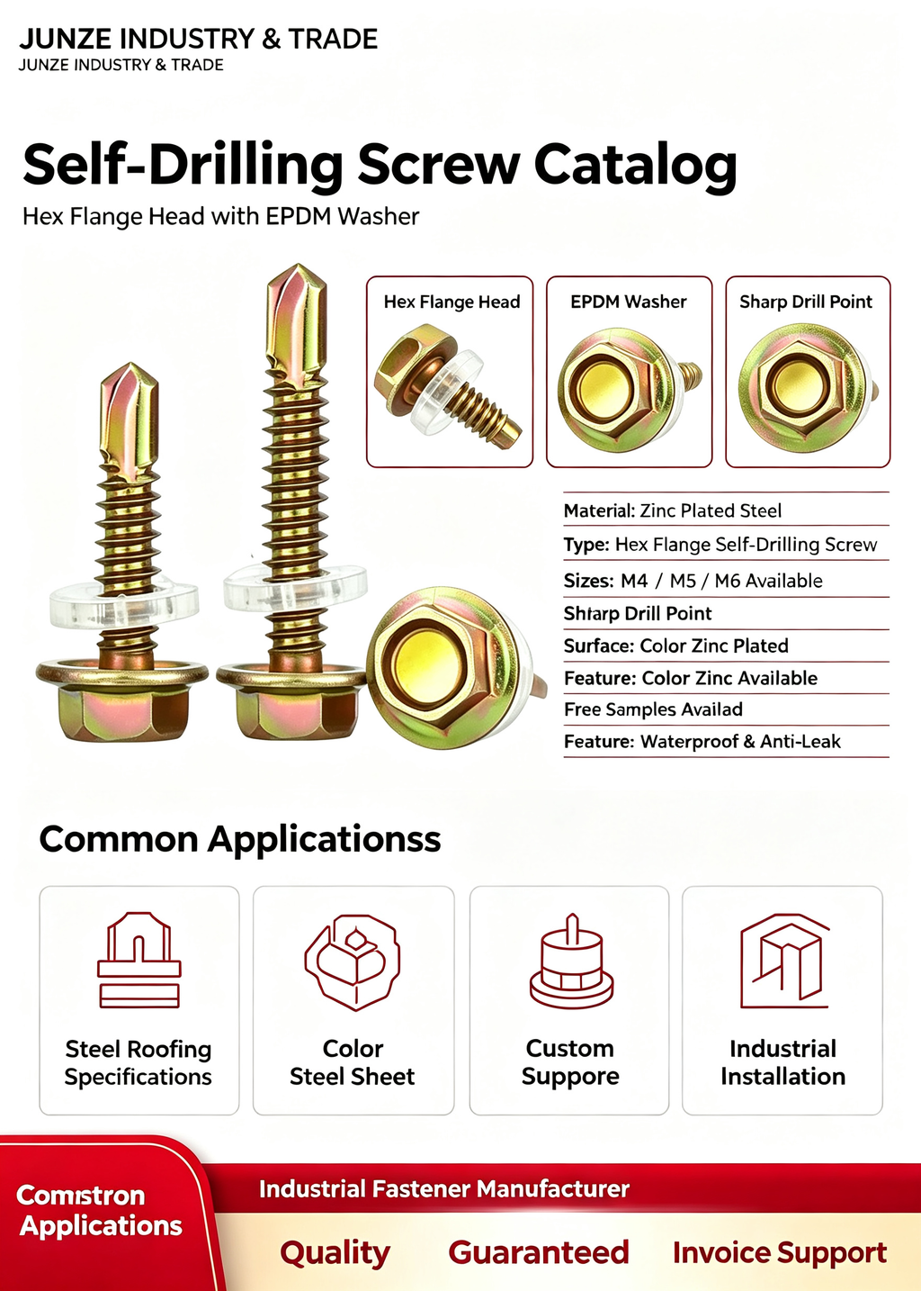 Hex flange self-drilling screw catalog and applications